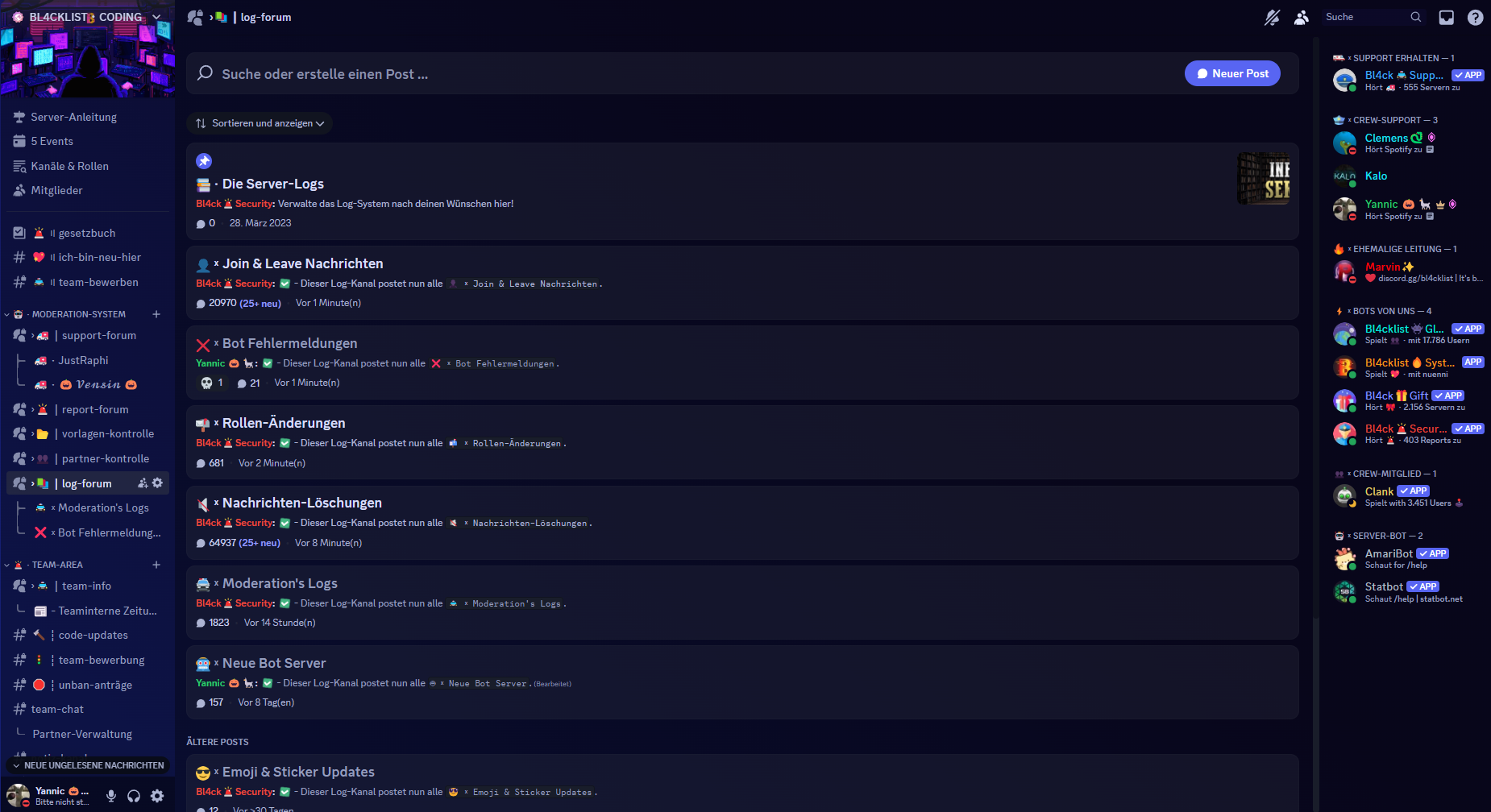 Beispiel für das Server-Log System auf einem großen Discord-Server
